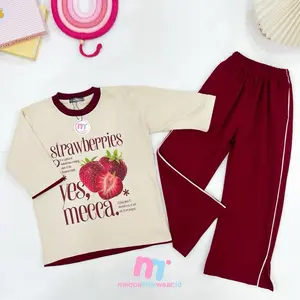 VANIA SETELAN CELANA KAOS STRAWBERRY ANAK PEREMPUAN COUPLE MOM&KIDS