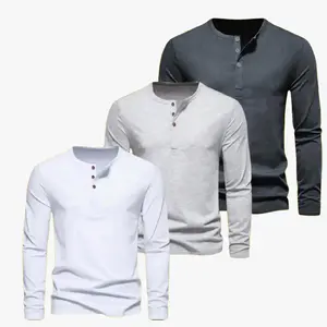 kaos kancing polos lengan panjang pria Baju Nyaman High Hitam Katun Casual Putih Formal Paket Kaos