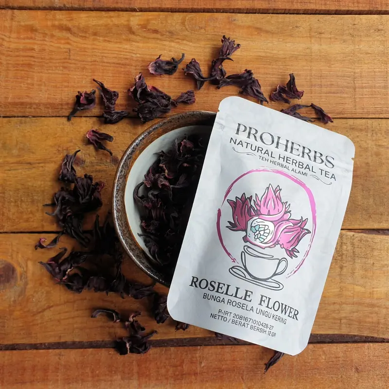 Metallic Pouch Proherbs Bunga Rosela Ungu - Roselle Flower 100% Organik Tea Herbal 1