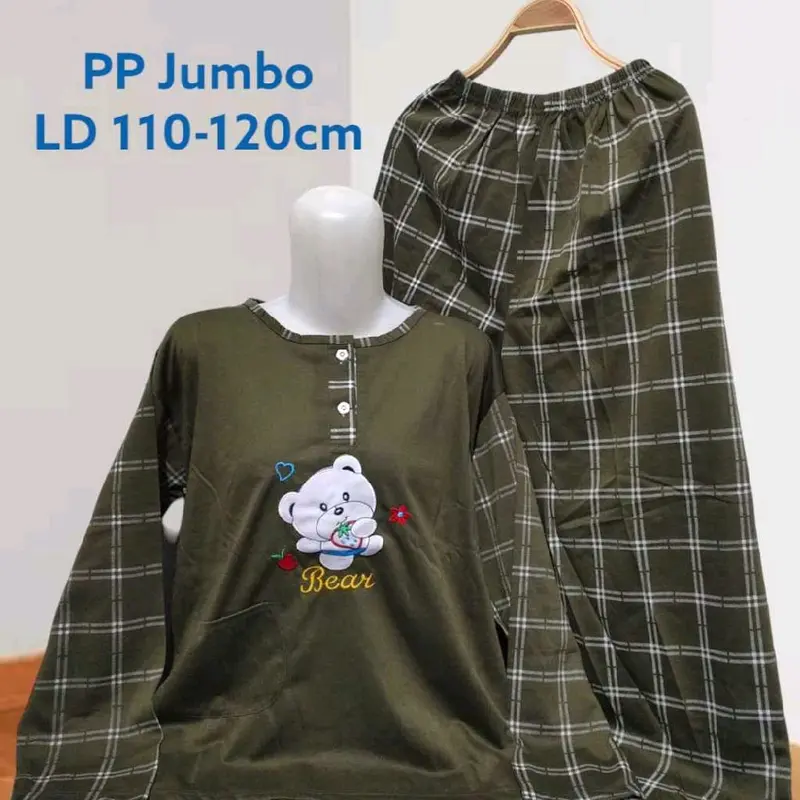 Set PP Baju Tidur Kaos Lengan Panjang dan Celana Panjang Jumbo Babydoll Wanita LD 110-120 cm 1
