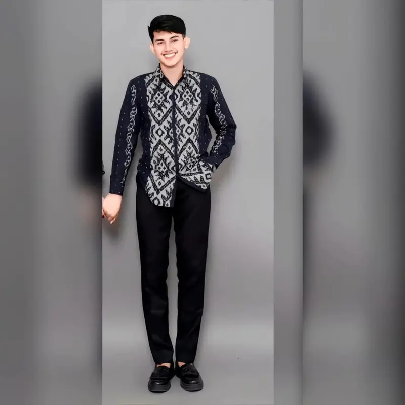 BAJU TENUN COUPLE KONDANGAN KEMEJA DRESS PASANGAN KELUARGA NEW PADMA BLACK DRESS DAN KEMEJA Wanita Pasangan Hitam Panjang Sarimbit Atasan Setelan Katun Dewasa Baju Lebaran Polos Remaja Keluarga Gamis Pesta Batik 4