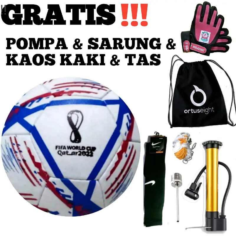 Bola Sepak Murah Size 5 Bonus Sarung Tangan Kiper Anak Ball Outdoor Kaki Pompa 3