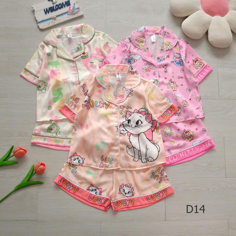 Bộ quần áo pijama lụa latin tay ngắn quần đùi in hình dễ thương cho bé gái B80 D14