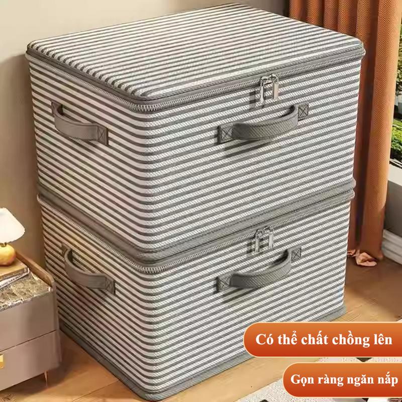  Hộp đựng đồ vải kẻ sọc dung tích lớn NAKE Túi hộp vải đựng quần áo dày dặn gấp gọn dung tích lớn 