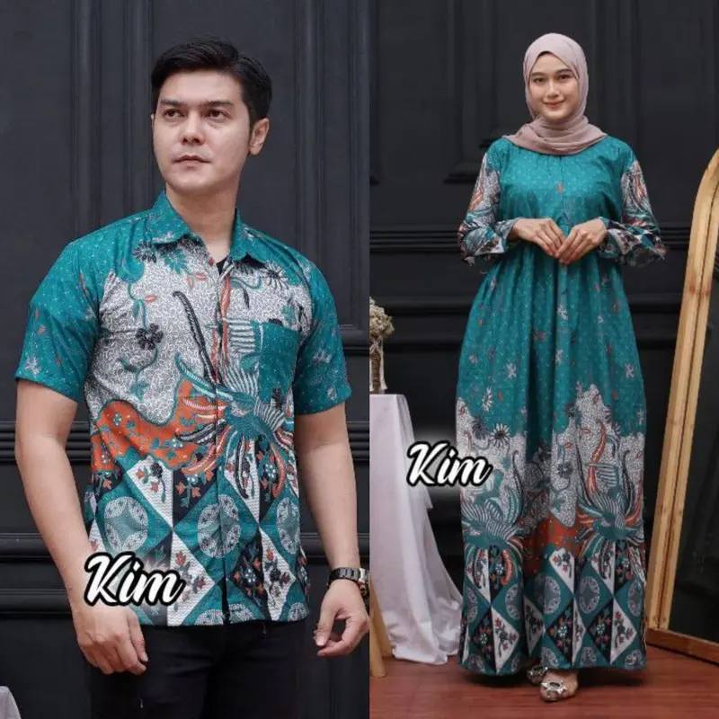 Set Gamis Batik Couple Jumbo Batik Pasangan Suami Istri Lengan Pendek Modern 03 2