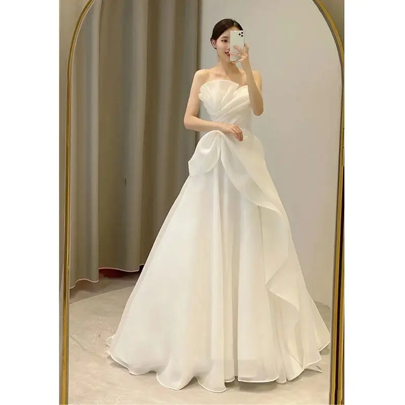 Women's Wedding Dress 2023 New Bridal Elegant Sexy Shoulder-Baring Slimming Floor-Length High Quality Comfortable Dress