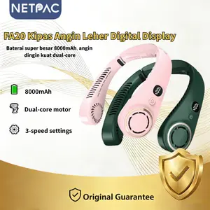 NETPAC Kipas Mini Fan 8000mAh Makaron Design Foldable Neck Fan Portable LED Original Angin