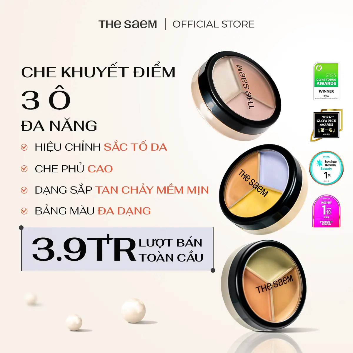 Che khuyết điểm triệt sắc che phủ cao Cover Perfection Triple Pot Concealer 13g