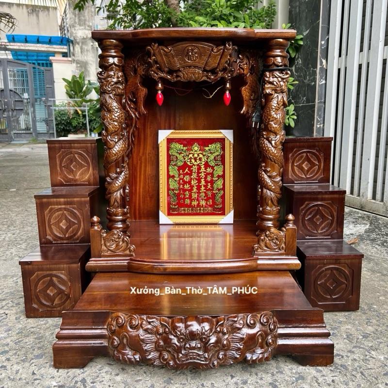 [MẪU HOT LỚN_ MÂM HỔ DÀY] Bàn thờ thần tài ông địa gỗ xà cừ thịt tự nhiên cột rồng khắc sâu mâm kéo hổ phù sơn nâu óc chó, vàng, cam mới siêu dày đủ kích thước 48cm 60cm siêu nặng có bán lẻ Giá rẻ tận xưởng Trang Trí Nhà Decor Phòng