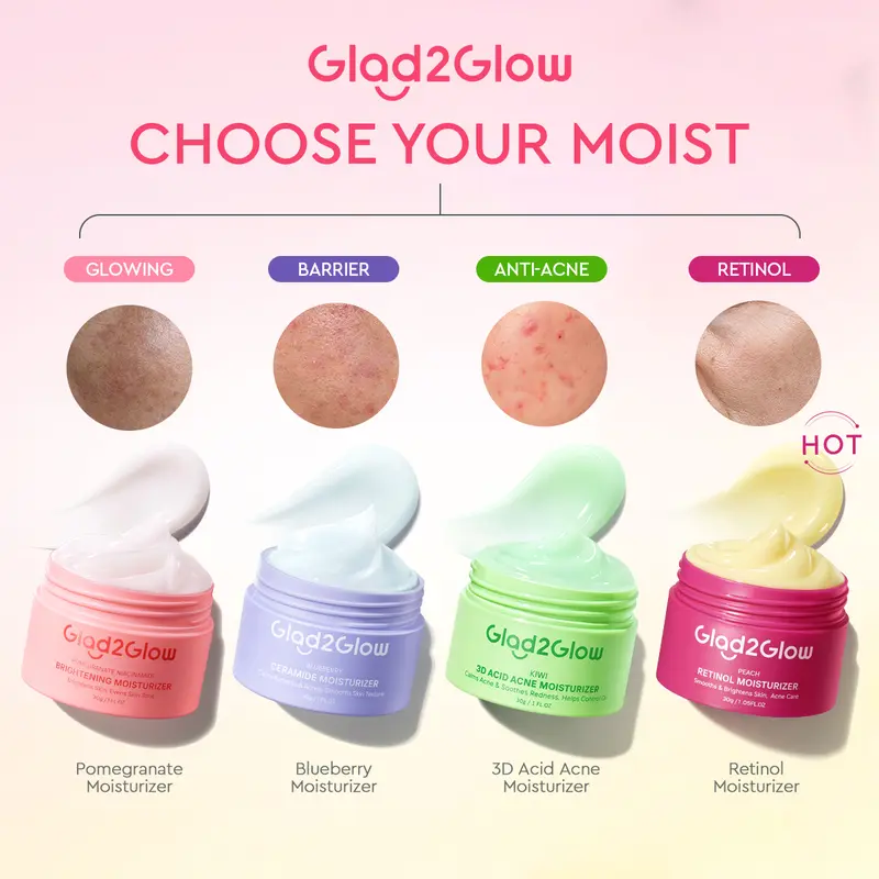 Glad2Glow Moisturizer gather -Suitable for all skin-Peachy Retinol Anti-Aging+Acne Care, Pomegranate Niacinamide Brightening, Blueberry Ceramide Sensitive Skin Barrier Repair, Kiwi 3D Acid Blemish Control 0