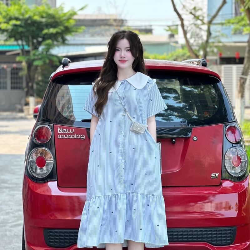 [V23] Váy Thô Mềm In Nơ Cổ Sen 2 Màu , Váy Nữ Dáng Xuông Có Túi - Kho Sỉ Thuỷ Tiên damsuong  nhenhang 1