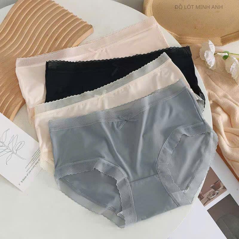 Quần Lót Nữ Su Lụa Viền Ren Mỏng Mát, Quần Chip Tam Giác Mềm Thanh Lịch Đơn Giản Women Mã 02 Đồ Lót Minh Anh