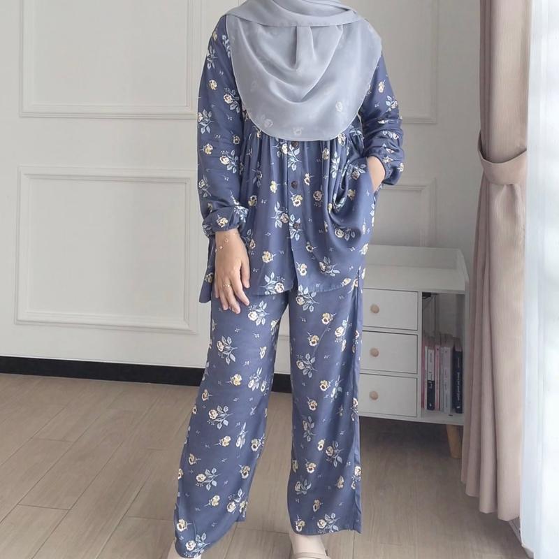 ONE SET PIYAMA RAYON VISCOSE / PIYAMA RAYON PREMIUM / PIYAMA KOMBINASI / PIYAMA MOTIF ADA SIZE S M L XL Setelan 4