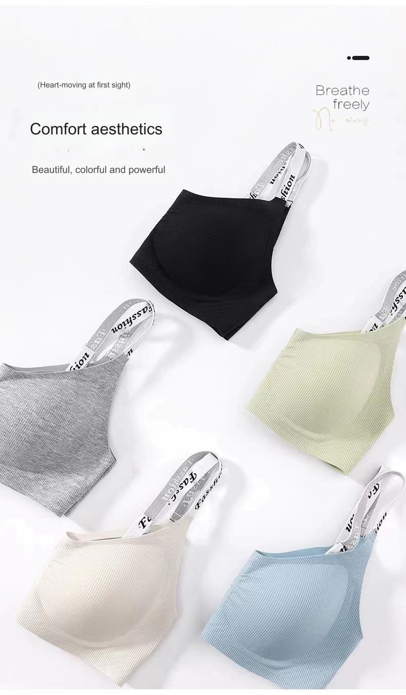 Product Introduction of Letter Braces Seamless Underwear Small Chest Push up Spring and Summer Thin and Comfortable Breathable Belly Extraction Breast Fixed Cup Sports Bra 13