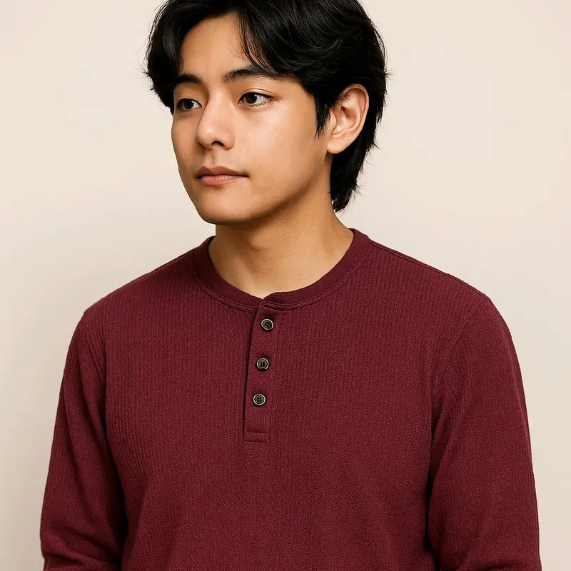 Kaos Polos Waffle Panjang Pria Kerah Sanghay Warna Coklat Slim-Tangan Casual Lembut Nyaman Muda Hitam Bahan Sangat Nyaman Serap Keringat Tidak Berbulu Warna Kuat Tidak Mudah Pudar 5