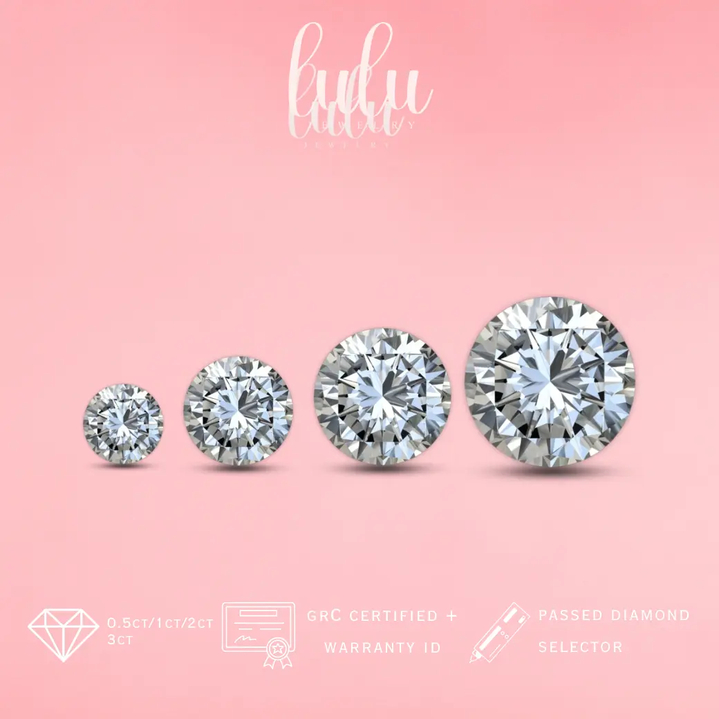 Lulu Moissanite Jewelry - Perhiasan Wanita Batu Permata Moissanite 1 Carat - Round Cut Moissanite Gemstone 0.5CT/1CT/2CT/3CT Sertifikat GRA
