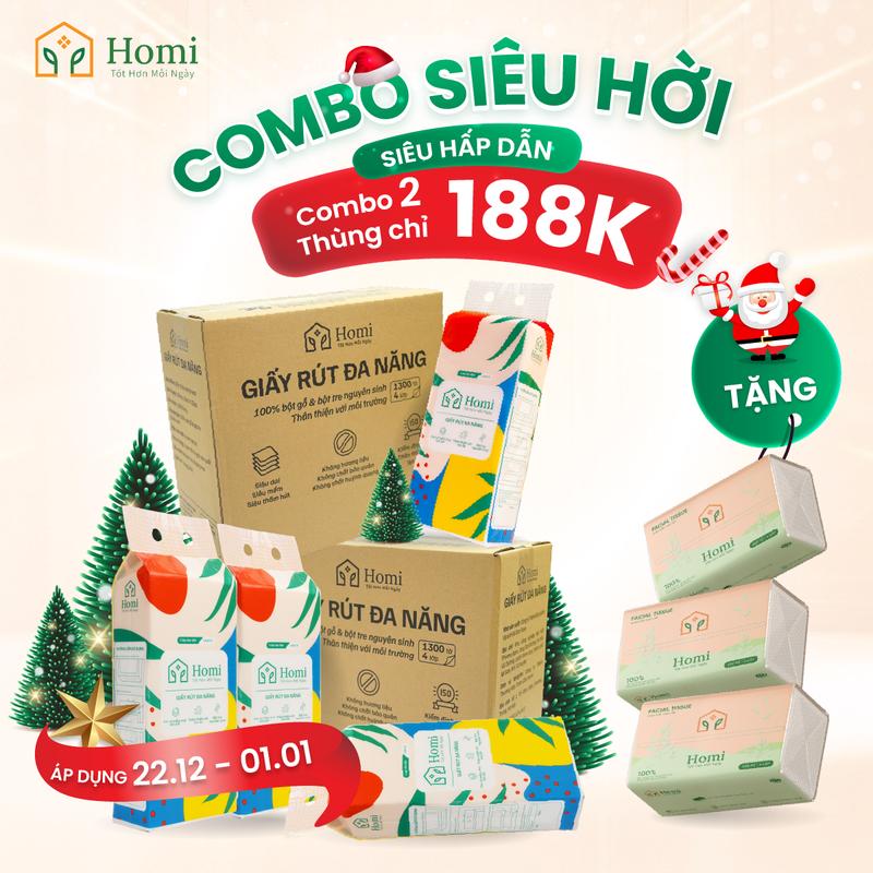   COMBO 4 BỊCH 1300 TỜ  Thùng 4 Bịch Khăn Giấy Rút HOMI 1300 Tờ 4 Lớp Mềm Mịn Tặng Kèm Móc Treo Giấy Ăn Rút Giấy Vệ Sinh - Giải Pháp Mua Sắm Tiết Kiệm Cùng HOMI 