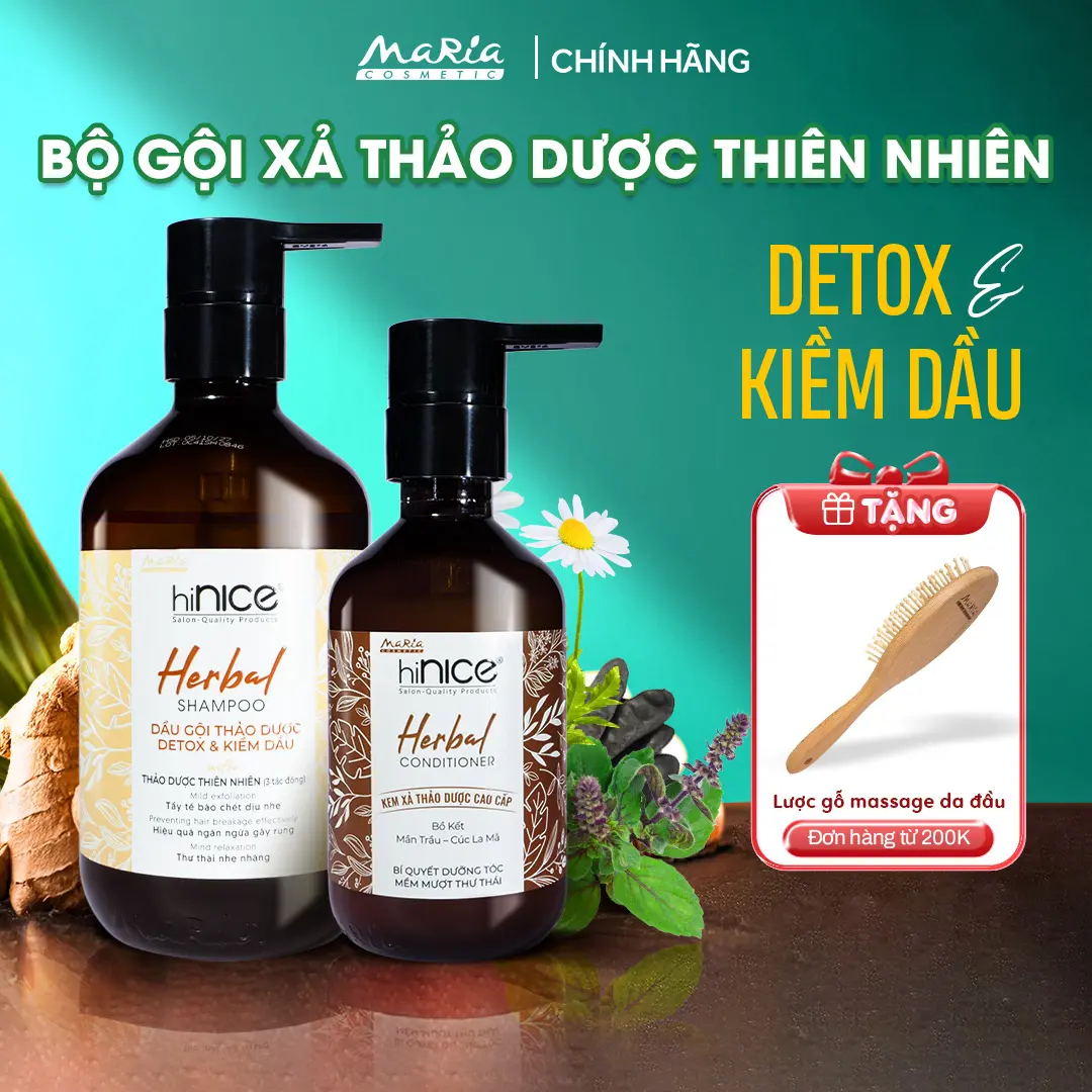 Bộ Dầu Gội Kem Xả Tinh Dầu Thảo Dược Thiên Nhiên hiNICE Herbal Shampoo Kiềm Dầu Da Đầu Phục Hồi Tóc