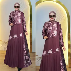 Gamis Jumbo Elegan Terbaru Kain Silk Motif Bunga Mewah Wanita Muslim  Dress LD UP TO 140 - Baju Busui & Wudhu Friendly