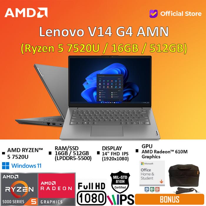 Promo Lenovo V14 G4 Ryzen 5 7520U 8GB / 16GB 512GB W11+OHS 14
