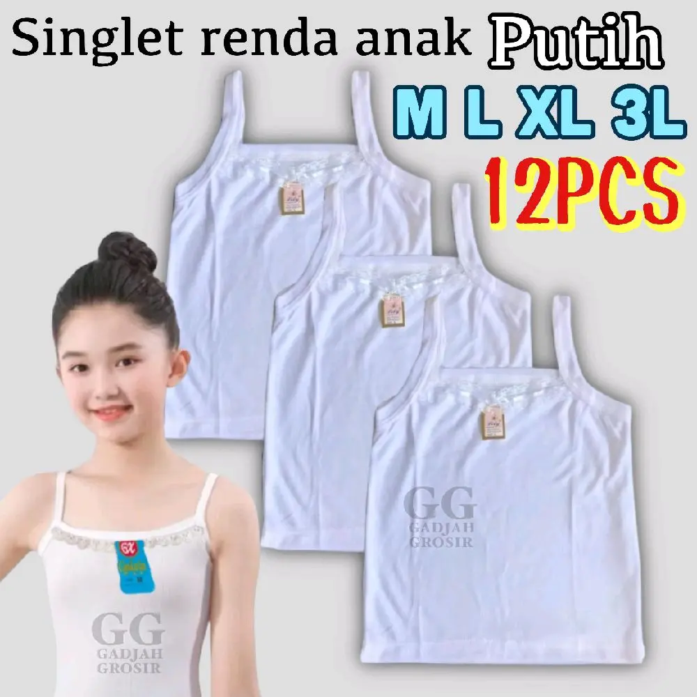 12 PCS SINGLET RENDA ANAK PEREMPUAN TK SD SMP SMA KAOS DALAM KATUN POLOS LUSINAN MURAH