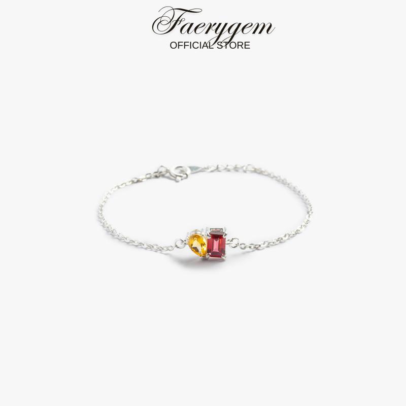Lắc tay thiết kế 2 đá Eterna Bloom năng lượng Amethyst mix Topaz Garnet mix Citrine - Faerygem Bạc S925 Classic Vòng tay phong thuỷ