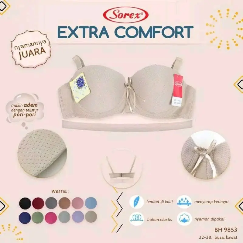 Bra Sorex 9853 Setengah Cup, BH Busa Tipis Pakai Kawat Kait 2 Push Up Bra