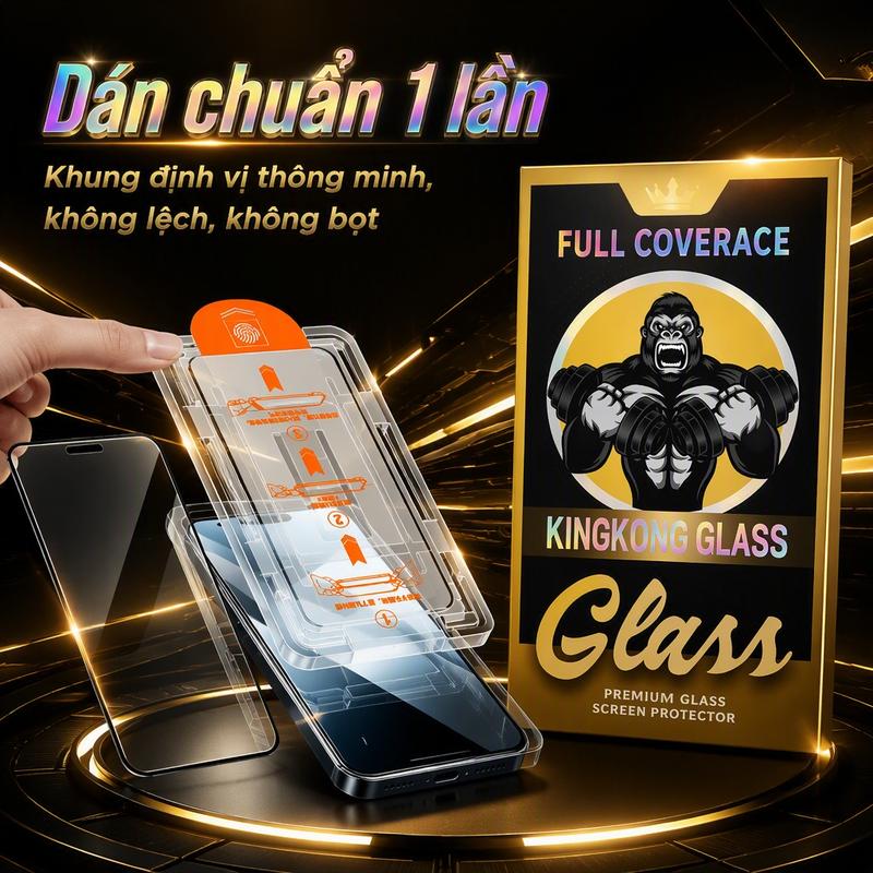 KING KONG Miếng dán màn hình Kính cường lực Full Coverage cho iPhone X/XR/XS/11/12/13/14/15/16/17/Pro/Max/Plus/ProMax Bảo vệ toàn diện