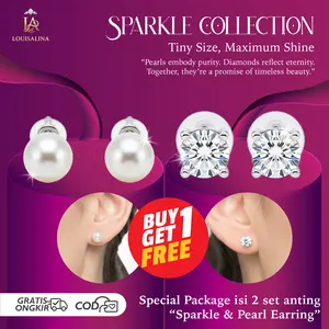 (DAPAT 2 PASANG MIX) LOUISALINA 2 Pasang Anting Mutiara Anting Permata Wanita Elegan Premium Luxury earrings K0163