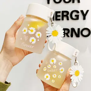 Bess Collection - Botol Minum Kaca 350ml Motif Bunga Daisy | Tumbler Aesthetic + Free Gantungan Daisy T1263