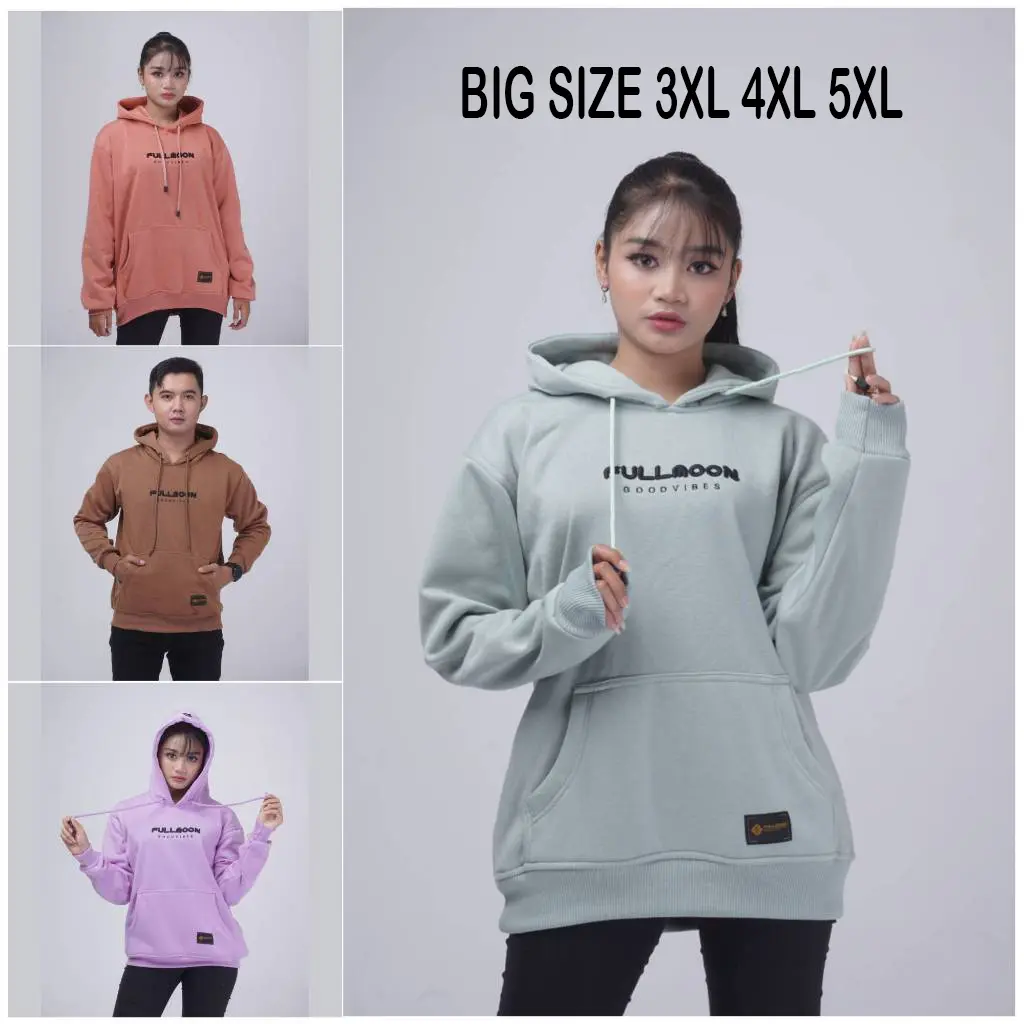 BIG SIZE PULLOVER HOODIE FULLMOON FULL BORDIR DISTRO BAHAN TEBAL FLECEE SIZE 3XL 4XL 5XL Unisex Oversize Sweater Pria Wanita Fleece Jumper Motif Maroon