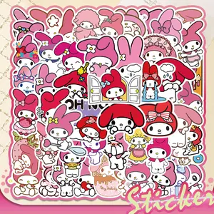 50PCS Stiker Tahan Air DIY Kartun Kelinci Merah Muda Melodi Cocok untuk Casing Ponsel/Cangkir/Koper/Laptop/Buku Harian/Helm/Papan Seluncur/Kulkas