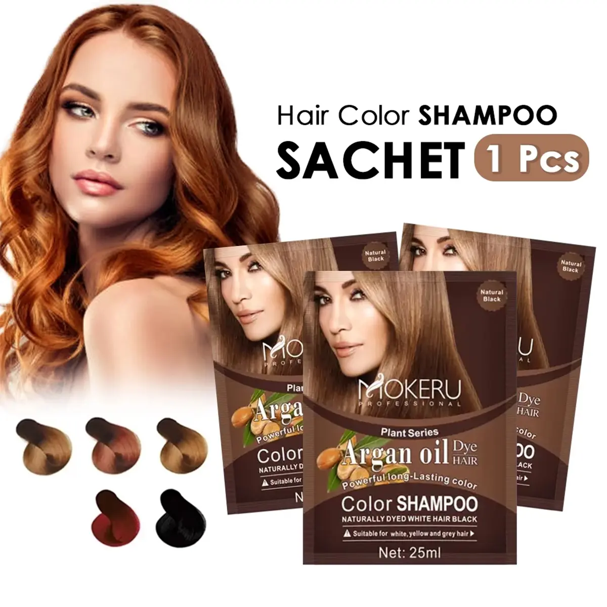 Mokeru Shampoo Hair Color Sachet [ 1 Pcs ] Sampo Pewarna Rambut Permanen Tanpa Bleaching 25ML