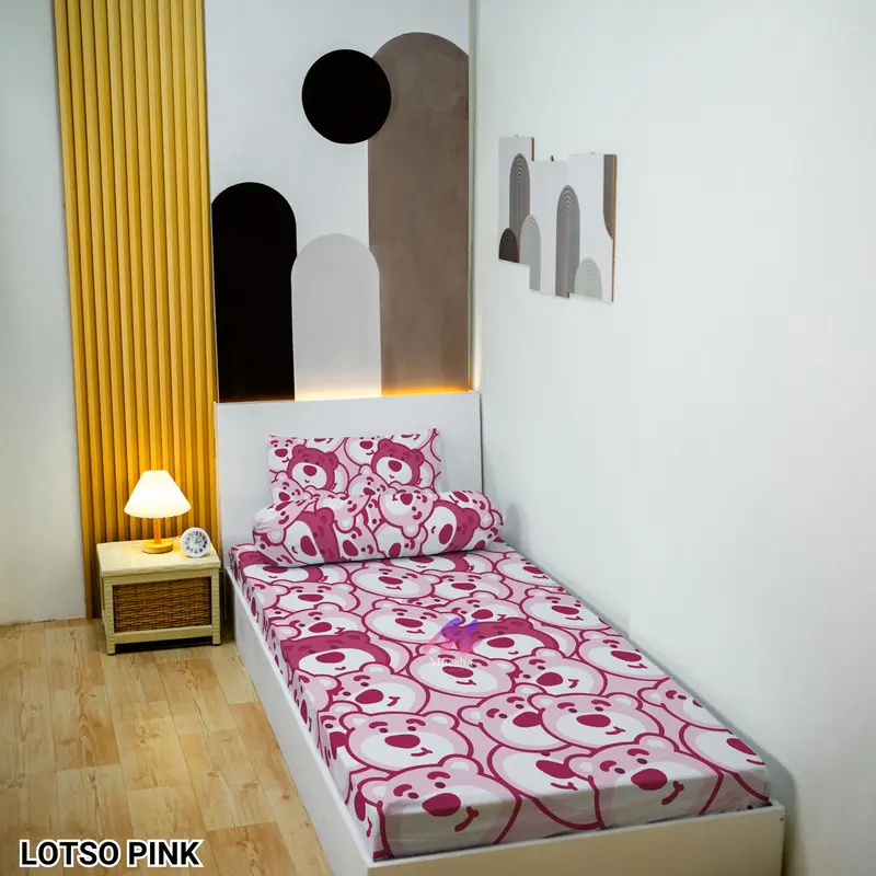 Sprei Set Anti Geser karet Ukuran 90x200 dan 120x200 Edisi Warna Soft Aesthetic Abstrak Karakter Murah free Sarung Bantal Guling Katun 5