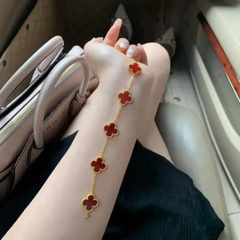 vòng tay Lắc tay hoa 4 lá LABU Không gỉ Five Four Leaf Clovers Bracelet Vang/Silver vòng tay nữ Những phụ kiện tiệc tùng lấp lánh nhất-Quà tặng/Ngày lễ/Hàng ngày 4