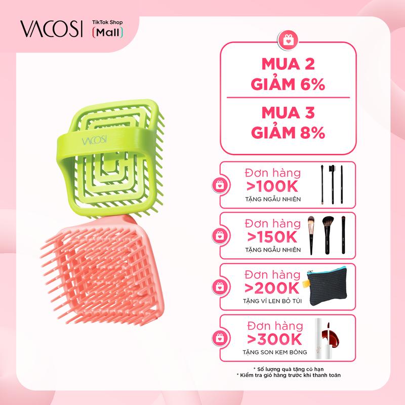 VACOSI Lược Gội Và Massage Da Đầu Đàn Hồi C22 - TPE-E Siêu Linh Hoạt Giúp Kích Thích Tuần Hoàn Máu & Làm Sạch Nhờn Cho Da Đầu - Màu Xanh Lá & Hồng