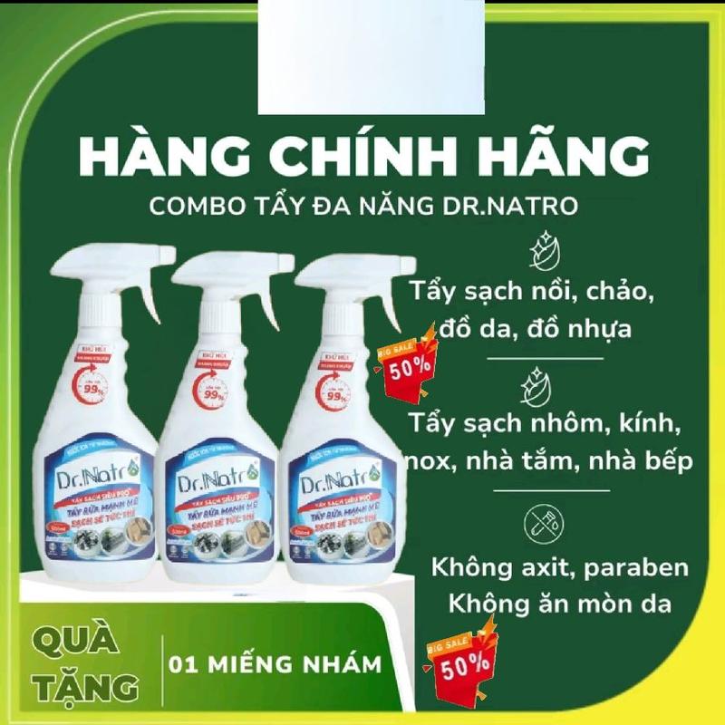 [Combo 3 Chai] Tẩy Đa Năng Dr Natro Tẩy HÀNG VIỆT Sạch Mọi Vết Bẩn Chai 500ml, Làm Sạch... nước  lau  bếp  dầu  mỡ tay nước  tẩy  xoong  nồi