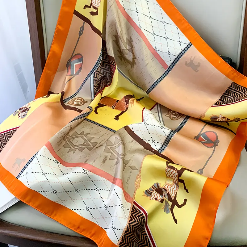 90*90cm Summer Women Silk Foulard Scarves Square Scarf Ladies Luxury Brand Beach Shawl Hijab Muffler