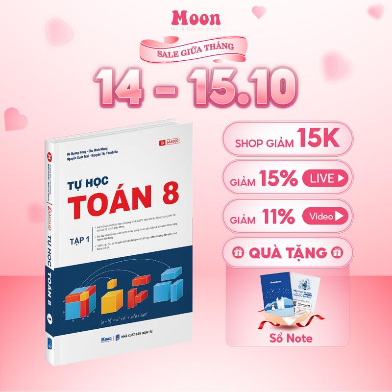 Sách toán lớp 8 tái bản mới 2025, combo tự học toán học 8 Moonbook