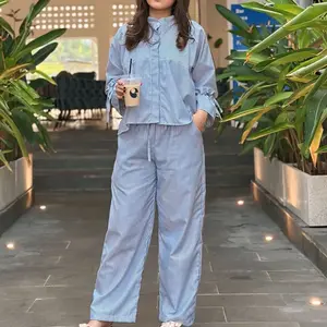 DESANDCO | Maudi Set Stripeed Pant Setelan Wanita Atasan Celana Casual Remaja Kekinian
