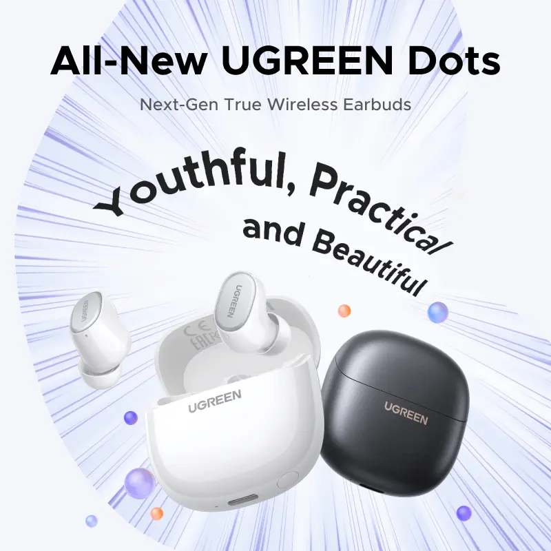 UGREEN HiPure Dots, Tai nghe Bluetooth 6.0, Không dây với thời lượng pin dài, Độ trễ siêu thấp 80ms, Khử tiếng ồn AI, Phù hợp chơi game & học tập, Compatible with iPhone 17 Pro Max, 16 Pro Max, Model: 75627 | BigBuy360 - bigbuy360.vn UGREEN HiPure Dots, Tai nghe Bluetooth 6.0, Không dây với thời lượng pin dài, Độ trễ siêu thấp 80ms, Khử tiếng ồn AI, Phù hợp chơi game & học tập, Compatible with iPhone 17 Pro Max, 16 Pro Max, Model: 75627 | BigBuy360 - bigbuy360.vn