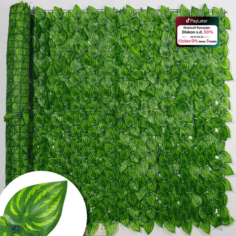 PAGAR DAUN RAMBAT DINDING 1M X 3M DAUN SEMANGKA HIJAU Cafe Simulasi Tanaman Pagar Rotan Daun Semangka Hiasan Halaman Rumah 0