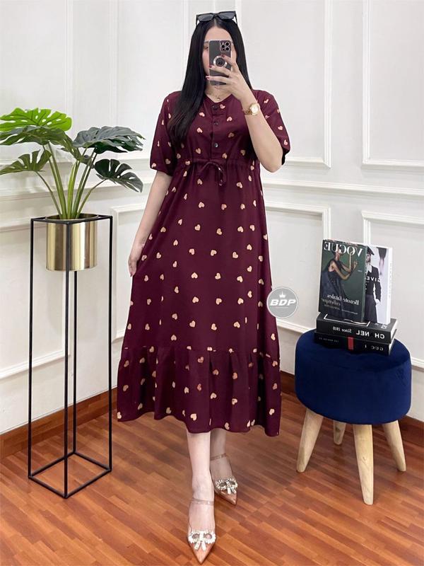 DASTER HARIAN-Daster Premium Model Lowo LD 130 cm Bahan Rayon Adem Resleting Depan Busui Bumil Daster Ibu Ibu 1