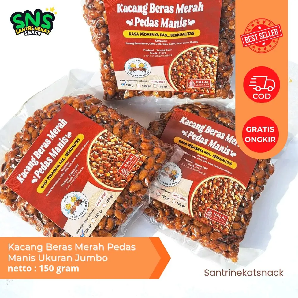 Kacang Gajih Pedas Manis 150Gram Jumbo Dua Lebah Tolo Tungkak Camilan - Makanan, Merah, Cemilan, Asin Food