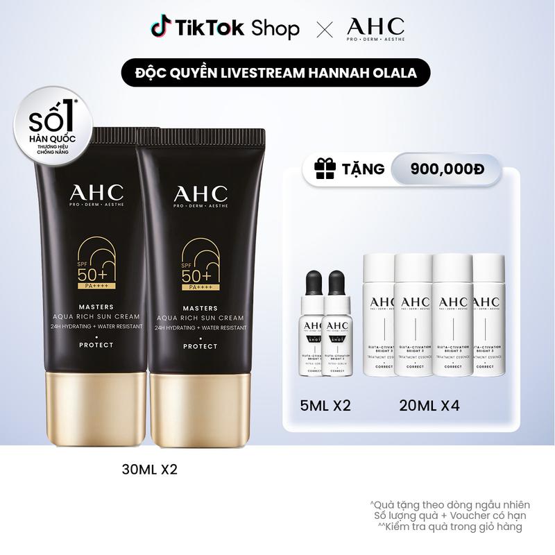   AHC x HANNAH  Kem Chống Nắng AHC Phổ Rộng căng bóng da suốt 24H Masters Aqua Rich Sun Cream 30ml x 2  2  