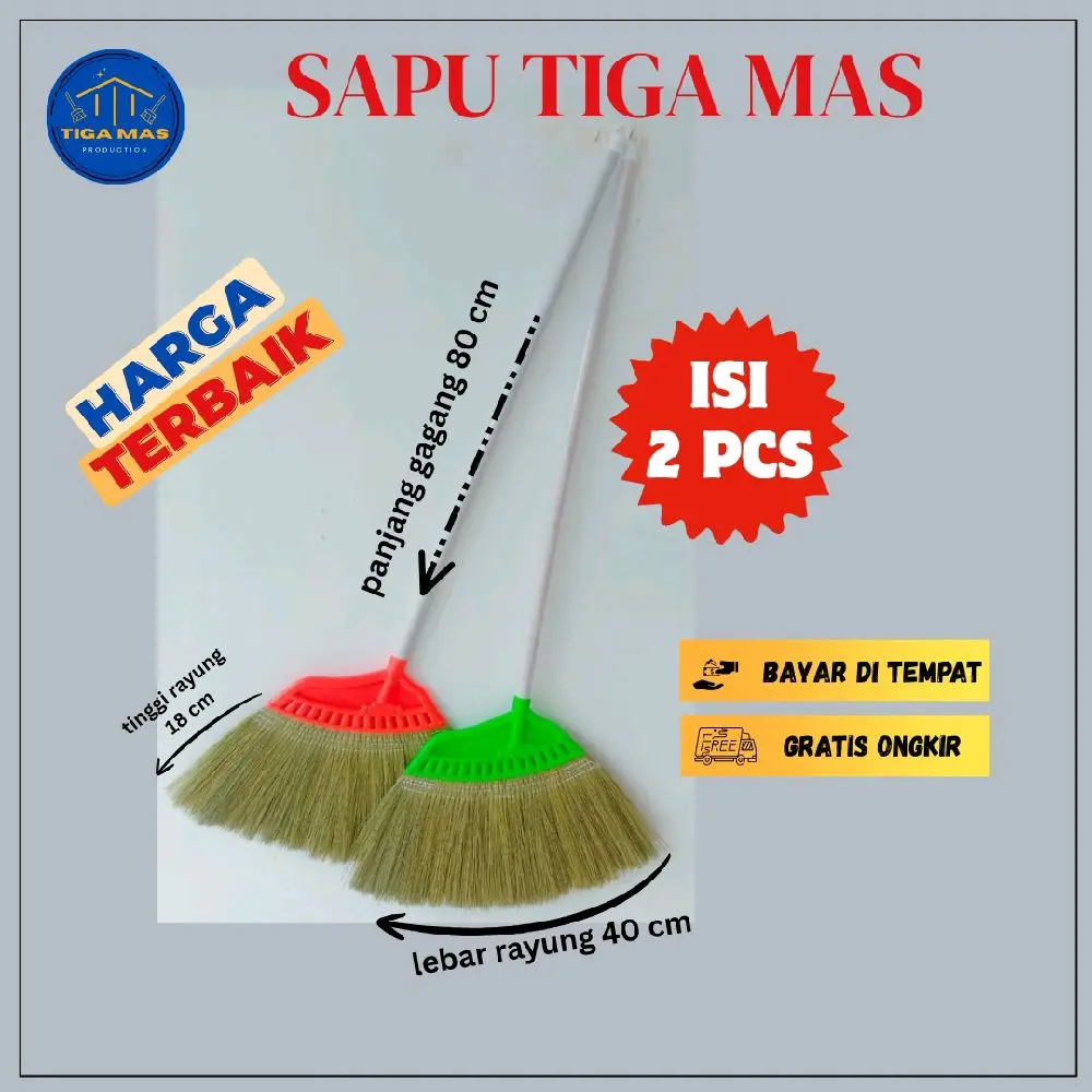 STM  Paket Murah isi 2 Pcs per paket sapu Rayung Tiga Mas Berkualitas Premium Gagang Kayu 80cm Tahan Lama Nyaman Digunakan Model Minimalis #sapulokal #sapuindonesia Harga Murah Meriah