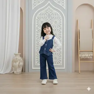 Stelan Jeans Rawis Rompi Anak Perempuan Usia 3 - 10 Tahun | Setcel Denim Celana Rawis Viral Korean Style