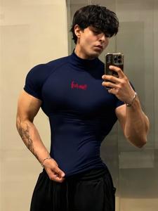 Camiseta de manga corta con compresión y alta elasticidad, tallas S–XXL, estampado de letras, secado rápido y que absorbe la humedad, estilo deportivo para gimnasio, yoga y playa