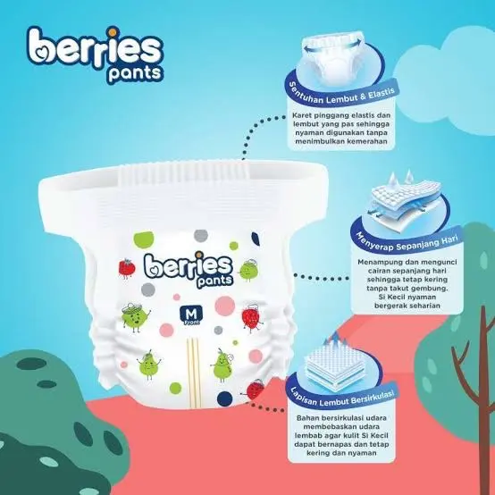 1 BALL Berries Pants Popok Baby Tipe Celana M34 / L30 / XL26 Popok Bayi Murah 2