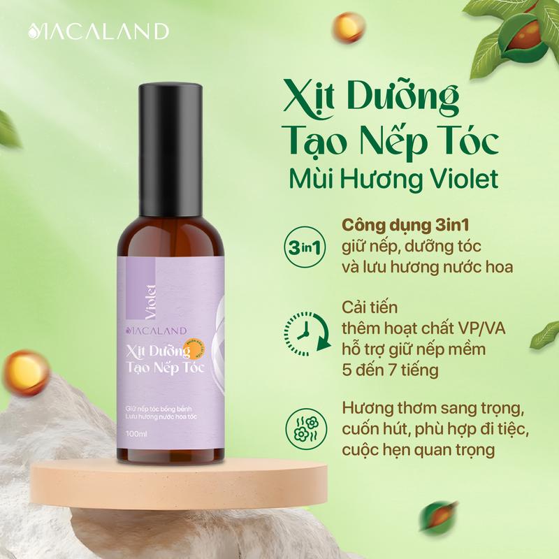 XỊT DƯỠNG GIỮ NẾP TÓC 3IN1 MACALAND 100ML HƯƠNG VIOLET SANG TRỌNG CUỐN HÚT